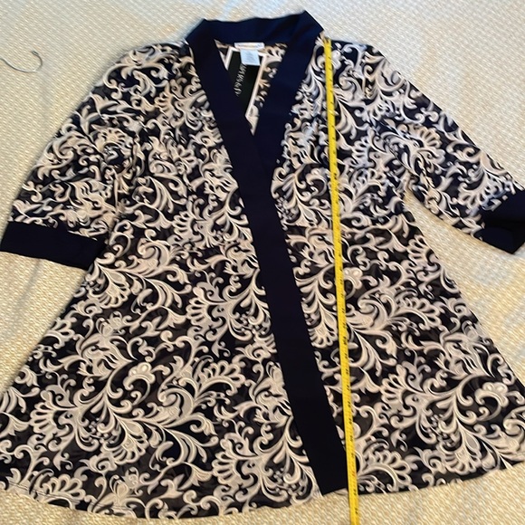 Draper’s & Damon’s 22W Sheer Open Front Topper Jacket Blue White Buroque Design - Picture 9 of 16